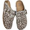 Gikleihwy Donna Piatte Mulo Scarpe Comode Zoccoli In pelle Scamosciata Scivolare su Senza Schienale Pantofola Punta Rotonda Regolabile Fibbia con Supporto per l'arco Plantare Antiscivolo Sandali Unisex(Leopard,