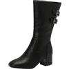 HSyc JRX Stivali da donna con tacco a blocco, con tacco da 5 cm e fibbia a mezza gamba, scarpe invernali, Nero , 36 EU