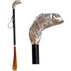DELFA Calzascarpe di design, 70 cm, con manico Koi argentato, gambo in legno nero con passante, elegante aiuto