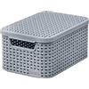 Curver Cesto Portaoggetti Stile Rattan con Coperchio, Cesto Contenitore, Plastica, Realizzato con Materiale Riciclato in almeno il 70% (Grigio Chiaro, S: 28,5 x 19,4 x 13 cm)