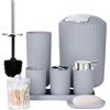 FEILANDUO Set completo di accessori da bagno, 8 pezzi con cestino, dispenser di sapone, portasapone, portaspazzolino, tazza per spazzolino, scopino per WC e porta Qtip, vassoio da trucco bianco