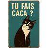 Gemejutor Targa Metallica Vintage Francese „Tu Fais Caca?" - Divertente Decorazione Nera con Gatti per Bagno E WC - Cartello Retro 20x30cm