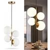 B·LED BARCELONA LED BARCELONA LED Lampadario a Sospensione con 4 Sfere in Vetro Opalino Bianco, Corpo in Metallo Oro/Rame, Moderno e Retrò, Ideale per Camera, Ufficio, Scale, Sala da Pranzo, Caffè, Ingresso