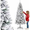 BAKAJI Albero di Natale Slim Molto Folto Ecologico e Ignifugo con Base a Croce in Ferro Pieghevole, Decorazione Natalizia Salvaspazio Foltissima con Rami Realistici (Bianco Saint Moritz, 150 cm)