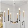 ZUYURT Lampadario moderno nero e oro per sala da pranzo, 6 luci in metallo da fattoria da pranzo sopra il tavolo, illuminazione a sospensione a candela E12 per cucina, soggiorno, atrio, ingresso