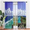 Hiseng 2 Pezzi Tende Voile Trasparente Interni, Decorativi Sheer Tenda per Camera da Letto Finestre Porta Cucina Soggiorno, 3D Vista Mare Stampa Semi Trasparente Tende (55x95cm,Linea costiera)