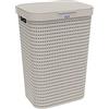 Rotho Country Cestino Lavanderia con Coperchio in Rattan, Plastica (PP) senza BPA, Beige (Cappuccino), 55 L, 42.0 x 32.2 x 57.7 cm