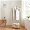 [en.casa] Stand Appendiabiti a Rotelle Organizzatore Guardaroba con Barra Porta Abiti Ganci e Cestello di Stoccaggio 175 x 60 x 32 cm Acciaio Bianco