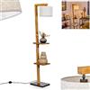 hofstein Lampada da terra Baval, lampada da terra in metallo/legno/tessuto in nichel-antique/naturale/beige/bianco, con paralume regolabile, interruttore a pedale, ripiani, 164 cm, 1x E27, senza lampadina/e