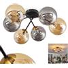 hofstein Plafoniera Chehalis, lampada da soffitto in metallo/vetro nei colori nero/oro/fumo/ambra, apparecchio dal design moderno retrò/vintage con paralumi in vetro (Ø 15 cm), 6 x G9, senza lampadine