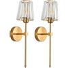 XIRYTU-H Applique da Parete in Cristallo Dorato - Set di 2, Lampade da Parete Vintage di Lusso con Cristallo K9 e Struttura in Ottone, E27 Cablaggio Fisso per Camera da Letto, Soggiorno (Ombrello)