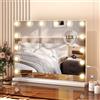 Aovquof Hollywood Specchio Trucco con Luci, 50x40cm Specchio LED con 14 Lampadine Dimmerabili, 3 Modalità, USB e Ingrandimento 10x, Controllo Tattile, Tavolo o Supporto da Parete per Camera da Letto