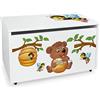 Leomark contenitore portagiochi in legno, panca su ruote 71x40x46 cm(A) 91L, scatola con coperchio, mobili per camera da letto e asili, scuole, uffici, cassapanca per bambini, stampa UV - Orso e Api