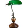 Relaxdays Lampada Ministeriale, con Paralume Orientabile in Vetro e Base in Legno, Luce Scrivania, Biblioteca, Verde
