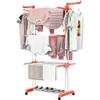 AND HOME Stendino a Torre con Piedi Antiribaltamento - Stendibiancheria Pieghevole in Metallo, Ali Modulari e Richiudibili, Ruote Pivotanti, 18 m di Stenditura, Portata 25 kg - Ideale Per Famiglie, Rosso