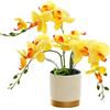 Generic Fiore Artificiale di Orchidea a Tre Punte Arancione in Vaso con Fondo Dorato Fiore Decorativo Phalaenopsis con Vaso di Fiori Farfalla di Simulazione Bianco (giallo)