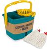 Tomaino - Secchio Lavapavimenti Doppia Vasca in Plastica - Mocio Lavapavimenti 7 litri con Strizzatore - 2 Vasche per Acqua Pulita e Sporca (Secchio + 2 ricambi cotone)