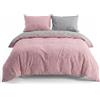 INTRECCI Set Copripiumino Matrimoniale in Flanella di Cotone 100% | Parure Invernale Felpata, Calda | Sacco 250x200 cm + 2 Federe 50x80 cm, Effetto Tinto in Filo Double Face | Colore: Rosa/Grigio