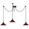 DC VOLTAGE Lampadario vintage retrò a 3 bracci, 195 cm, regolabile, con attacco a soffitto, E27, 60 W, paralume conico in metallo, luci a ragno per camera da letto (Rosso)