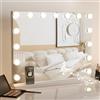 Moziel 58x45cm Specchio da Trucco con Bluetooth con Luci a 15 Led Hollywood, Montato a Parete o sul Tavolo, 3 Colori di Luce e Funzione di Luminosità Regolabile