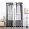 GYROHOME Tenda in voile trasparente con tasca per bastone, per proteggere la privacy, trasparente, per soggiorno, camera da letto, patio, set da 2 pannelli, colore: nero, 132 x 243 cm