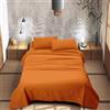 IlGruppone Completo Letto 100% Puro Cotone Set Lenzuola Tinta Unita Lenzuolo Sotto Sopra e Federe Copri Cuscini Biancheria Da Letto - Arancio - Singolo