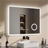 EMKE Specchio LED da Bagno 90 x 70 cm, con Interruttore Tattile, Antiappannamento, Lente 3X, Orologio, 6500K