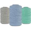 Netuno 3 cordoncini in filato di cotone naturale, da 5 mm e 100 m, fili decorativi per borse, intrecciati, per lavori fai da te in macramè (grigio-blu chiaro-celadon)
