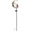 Puupaa Luce solare da giardino a forma di gatto e luna, 85 x 18 cm, in ferro, illuminazione decorativa per esterni, per giardino, patio, cortile, sentiero, lanterna, pianta