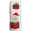 RICAMI FIORENTINI BALDI Idea Regalo Natale. Set 2 Asciugamani Viso + ospite, Spugna di Cotone 100% con Ricamo Natale. Made in Italy (Gattino - bianco)