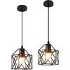 Mengjay Trade Lampada a Sospensione da Vintage Industriale E27 Plafoniera Retro pendente in Metallo nero,Vintage Industriale Soffitto Luce,Lampada a Sospensione in metallo nero gabbia ferro(2pcs)