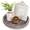 Hanobe Round Wood Candle Tray: Rustic Wooden Candle Holder White Pillar Stand Farmhouse Tea Light Plate Base for Living Room Coffee Table Centerpiece for Kitchen Counter Bathroom Home Decor,11.8