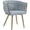 IlGruppone Poltrona con Schienale in Velluto Intrecciato Design Moderno, Sedia Imbottita Circolare con Gambe in Metallo Placcato Oro Poltroncina - Grigio