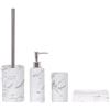 MSV Toscana - Set di accessori da bagno (4 pezzi, dispenser per sapone liquido, spazzola, portasapone e bicchiere per spazzolino da denti, marmo), colore bianco