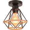 iDEGU Plafoniera Vintage 16CM E27 Lampadario Soffitto Industriale Design Gabbia in Metallo e Corda di Canapa Retrò Lampada da soffitto per Corridoio Portico Camera da Letto