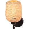 LIGKIN Applique da Parete Vintage con Paralume in Bambù Intrecciato a Mano E27 Lampada da Parete Stile Boemo Deco Lampada Interna per Camera da letto, Soggiorno, Corridoio