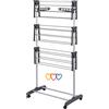 LANTUS Stendibiancheria, stendibiancheria - Materiale: tubi in acciaio inossidabile - 3 ripiani, nero/bianco, con ali e barra superiore (HJ181900_01)