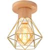 TOKIUS Plafoniera E27 Vintage Lampadario da soffitto Industriel Design Lampadario a sospensione Metallo Gabbia Ø160mm Per Salotto Cucina Camera (P-Legno e Metallo -1)