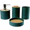 Gralara 4 Pezzi Set Accessori Bagno Porta Sapone Dispenser Sapone Portaspazzolini Bicchiere Moderno Materiale PP Adatto per Famiglia Hotel Decorazione Bagno, Verde Scuro