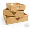 VIRSUS Set 3 Cassette in Legno Impilabili 3526, Maniglie a Cuore, misure 30x20x7cm, 35x25x8cm, 40x30x9cm, Cestini Portaoggetti Decorativi, organizer per camera, cucina, bagno (Legno Naturale) - F