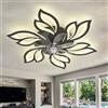 Caufloce Lampadario Con Ventilatore Da Soffitto Dimmerabile, Smart LED Fiore Reversibile Ventola Soffitto Con Luce E Telecomando Silenzioso Moderno DC Luce Con Ventilatore Salotto Per Cucina-Black