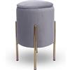 IlGruppone Pouf Contenitore in Velluto Moderno con Gambe Oro - Poggiapiedi Salvaspazio, Sgabello Arredo Elegante 30x45 cm per Soggiorno e Camera - Grigio
