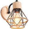 TOKIUS Lampada da Parete Interna Industriale Applique da parete Gabbia Interno E27 Metallo Lampadari e Plafoniere Cucina regolabile 180° Per Cucina Camera da letto (Nero-A-Legno+Corda di canapa, 1 pezzo)