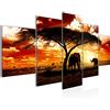 Runa Art - Quadri Africa Tramonto 200 x 100 cm 5 Pezzi XXL Decorazione Murale Design Arancia 001551a