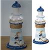 Cepewa Faro decorativo a LED, in legno, con ancora, altezza 22 cm, funzionamento a batteria, bianco, blu, naturale, decorazione marittima, faro direzionale (1 faro LED H22 cm)
