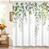Kzzfqxb 183x183cm Foglie Tende da doccia con ganci, sfondo bianco FoglieVerdi di vite appese fiori rami piante occluse impermeabili in tessuto di poliestere, per vasca da bagno decorazioni naturali