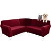 SHUOJIA Copridivano in velluto a forma di L, a 5/7 posti, copridivano angolare super elastico 3 pezzi, per Divano Componibile Fodera Protezione per Mobili con Fondo Elastiche (Wine Red,5-seater)