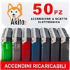 Akitaink 50 PZ Accendini a scatto elettronico, Ricaricabile in Plastica trasparenti, Colori assortiti, Accendino sicuro - Box in display da 50