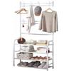 Generic Appendiabiti con Scarpiera, Bianco, Metallo, 4 Ripiani, Organizer Ingresso con Ganci, Portascarpe e Portaoggetti,ripiai in telo,60x26x152cm