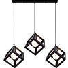 iDEGU 3 Luci Lampadario a sospensione moderno a Forma di Cubo Stile Geometrico E27 Lampada da Soffitto Vintage in Metallo per camera, soggiorno, sala da pranzo - 16cm (Nero, 50CM Base)